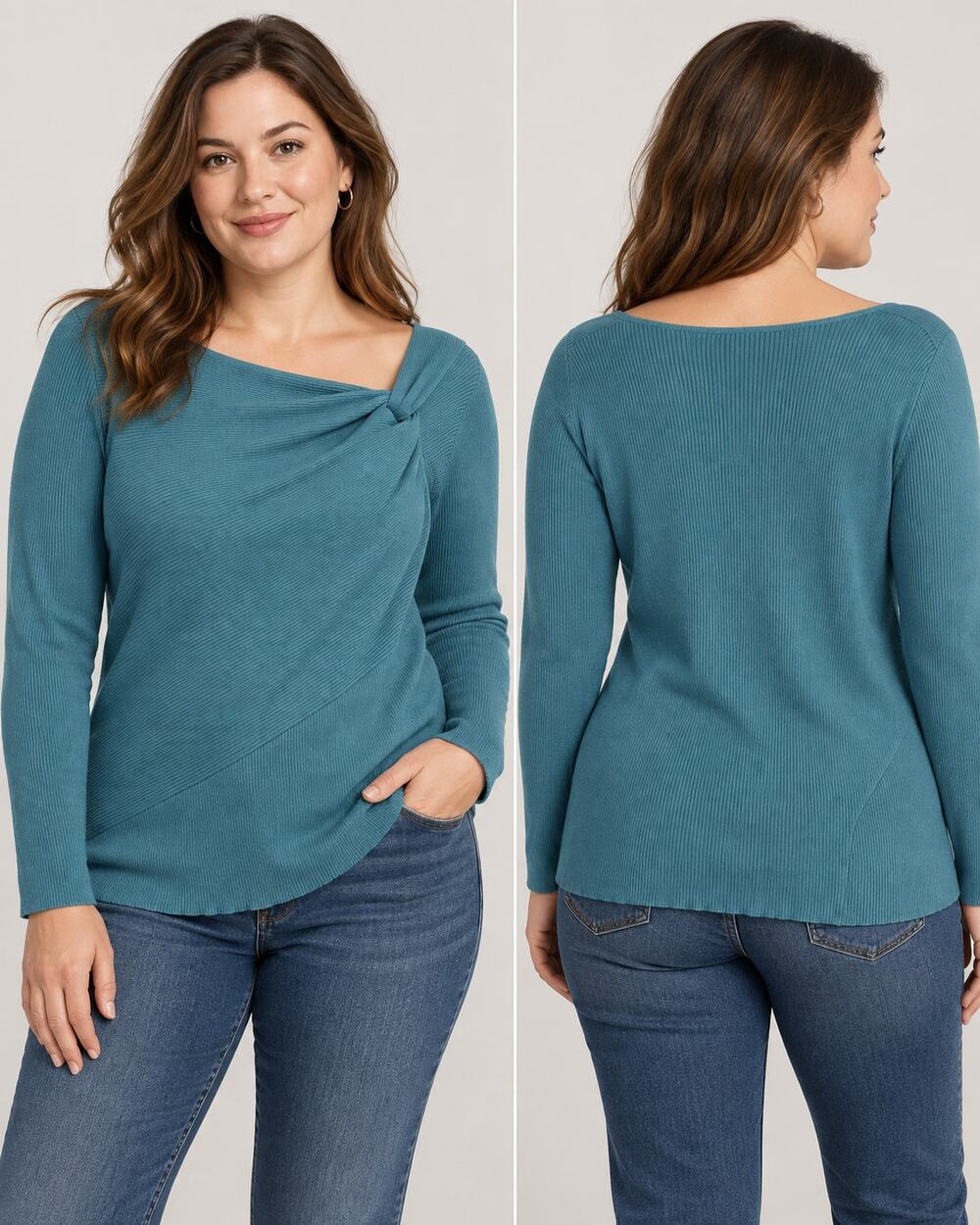Cyrus Women’s Ribbed Twist Front Sweater Size L Teal Blue Long Sleeve NWT